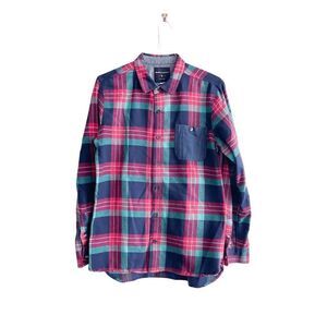 Modern Amusement Mens Shirt Casual Button Front Long Sleeve Plaid Red Large
